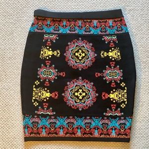 Bebe Boho Pattern Bodycon Mini Skirt - XS